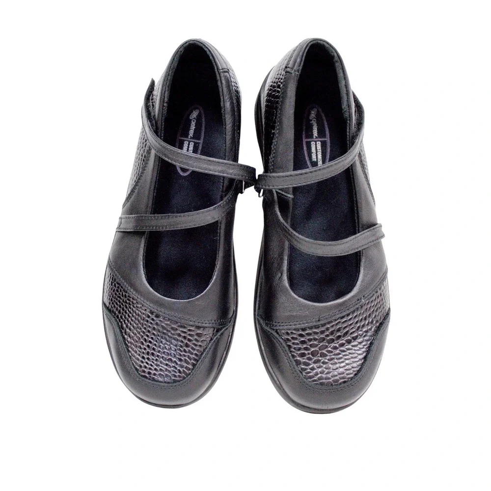 Aetrex Mary Jane Shoes Black Textured Pebbled Leather Comfort Size 7.5